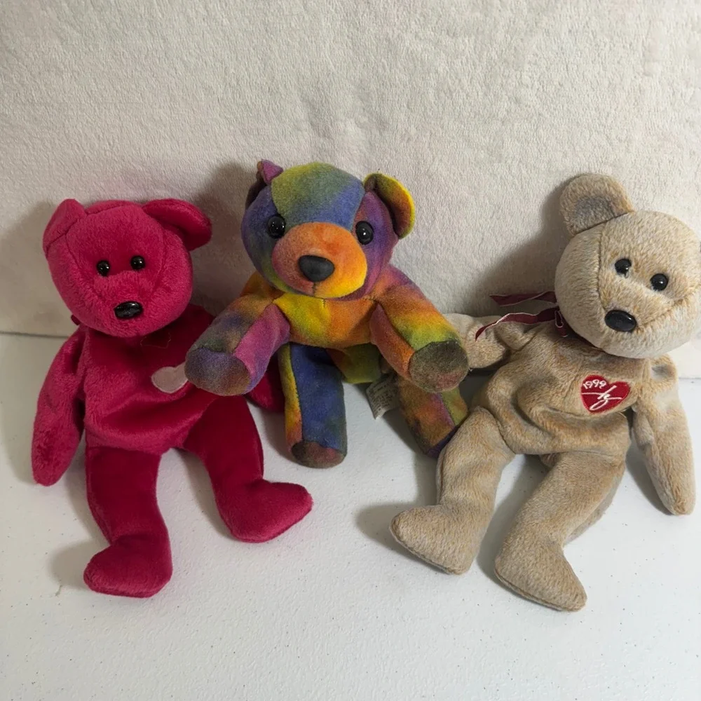 8*Beanie Babies Plush Toys Dragon Lizard‎ Tiger Duck Ant BearBeanie Lot VTG 90s